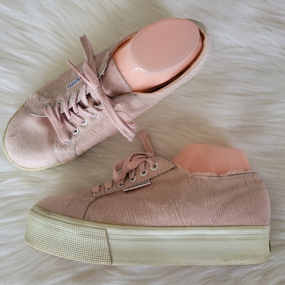 Superga Pink Calf Hair Platform Lace-Up Sneakers Sz W10/M8.5 EUC S009KN0 UNISEX - Picture 2 of 10